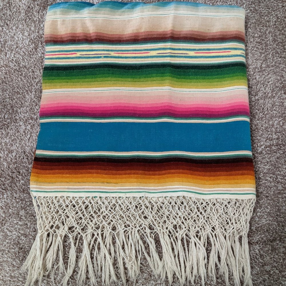 Vtg Mexican Saltillo Serape Blanket Handwoven - Picture 7 of 9